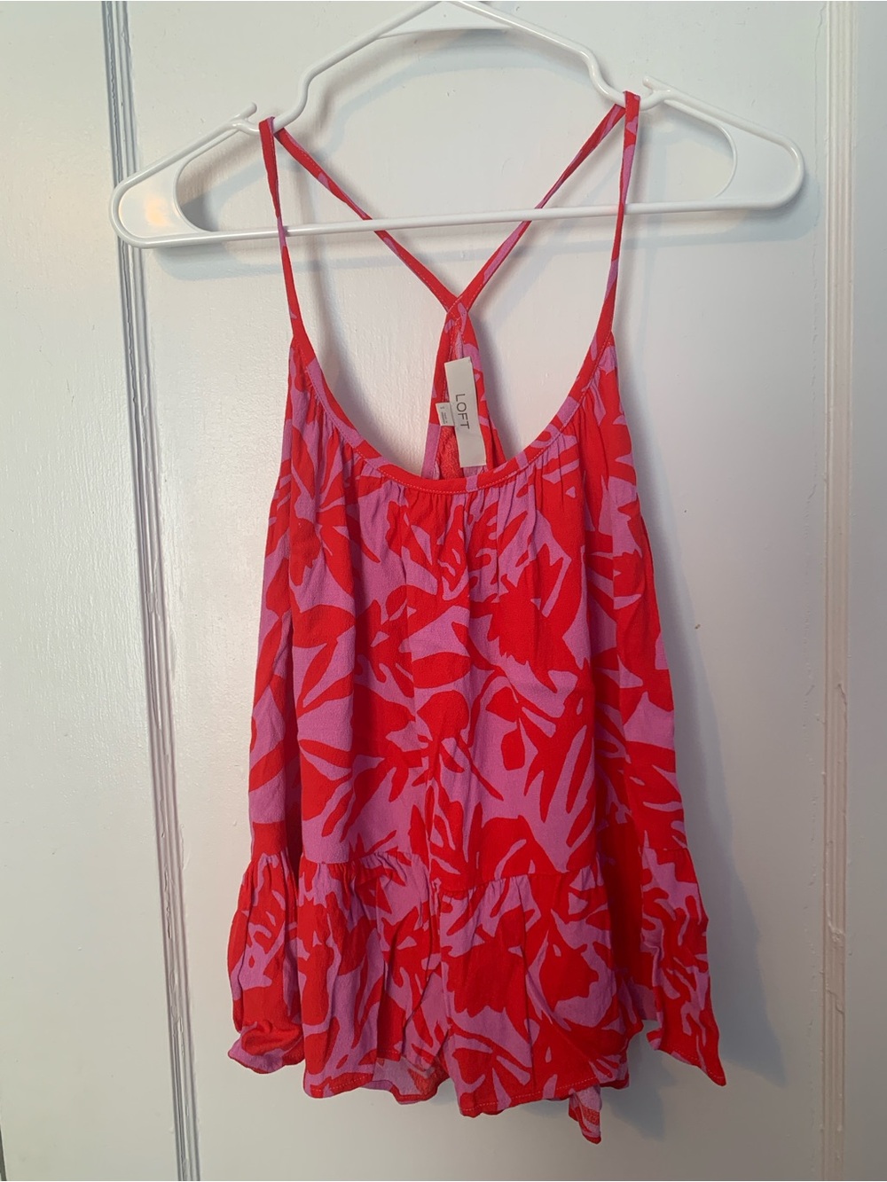 LOFT Red and Lavender Floral Spaghetti Strap Dress